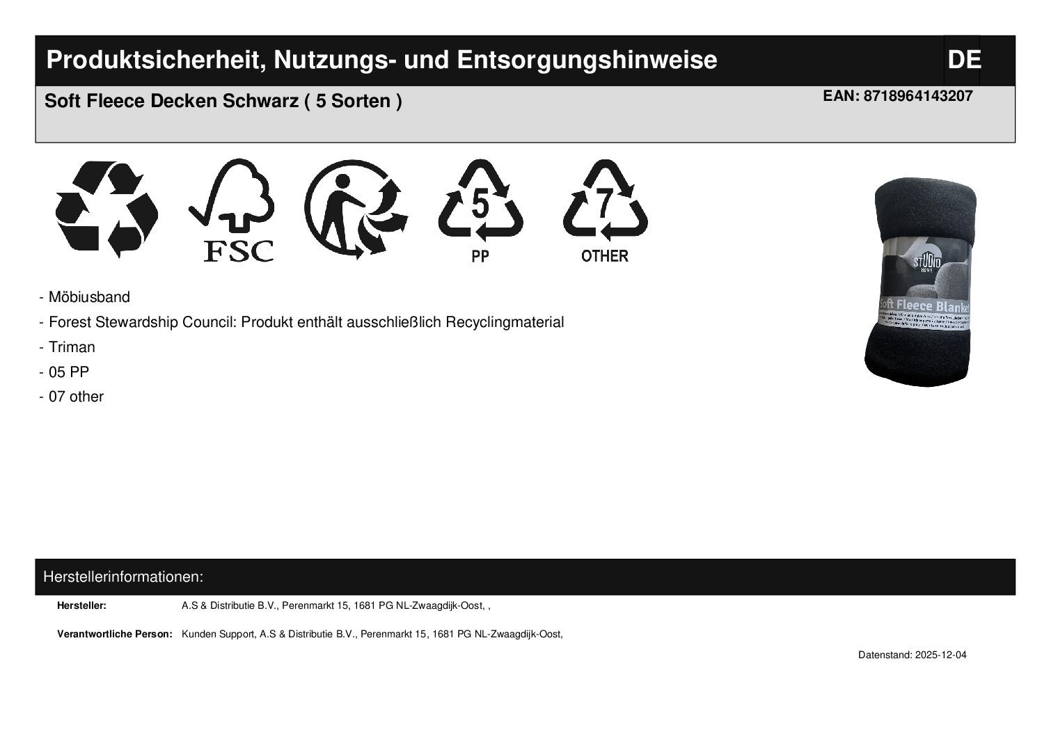 Soft Fleece Decken Schwarz ( 5 Sorten )