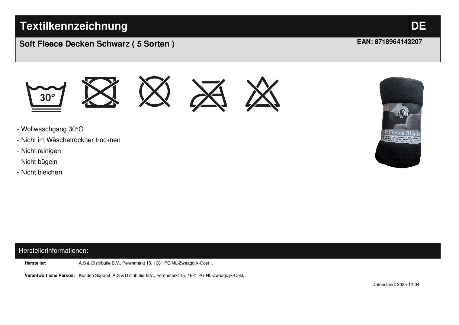 Soft Fleece Decken Schwarz ( 5 Sorten )
