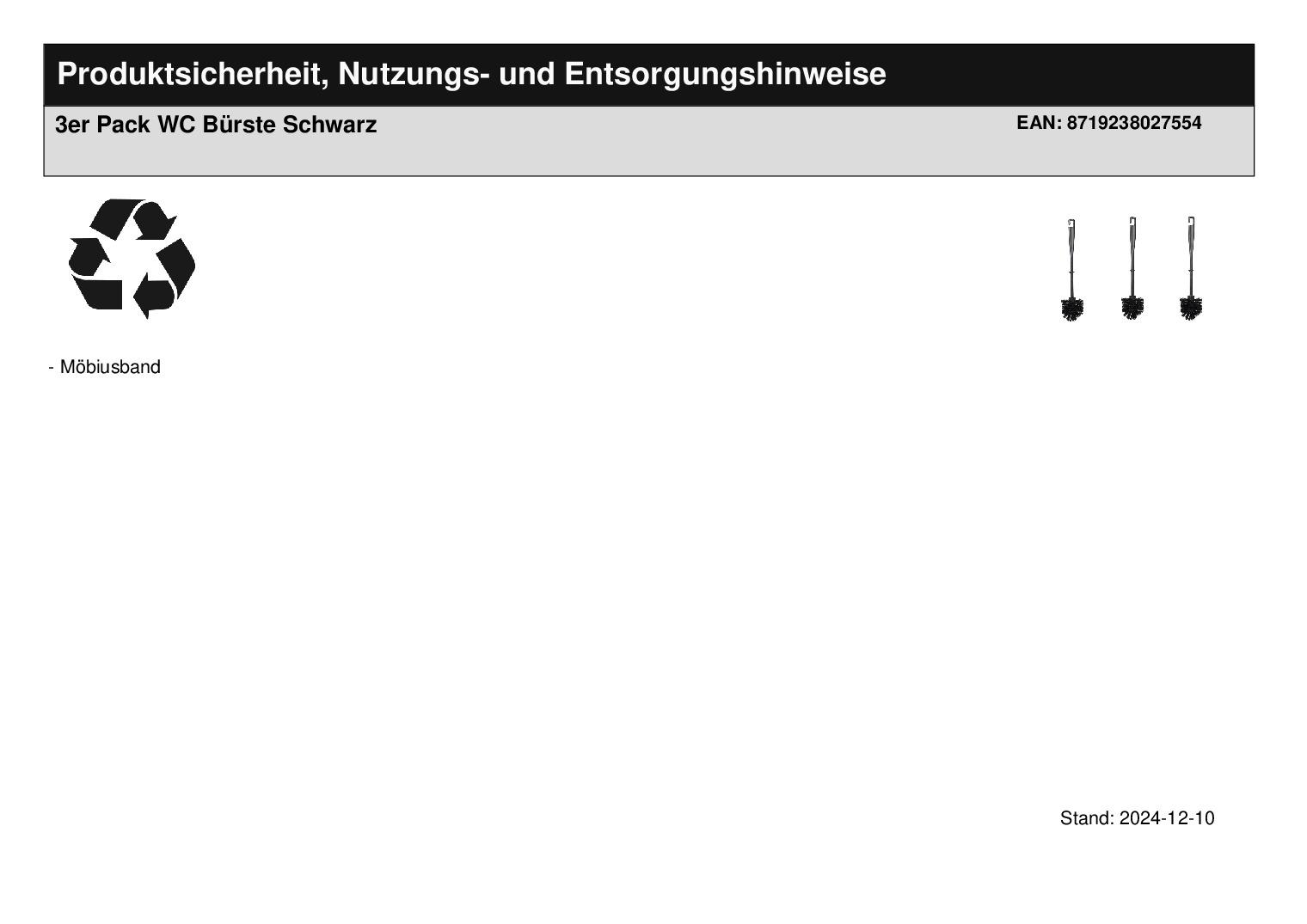 3er Pack WC B�rste Schwarz