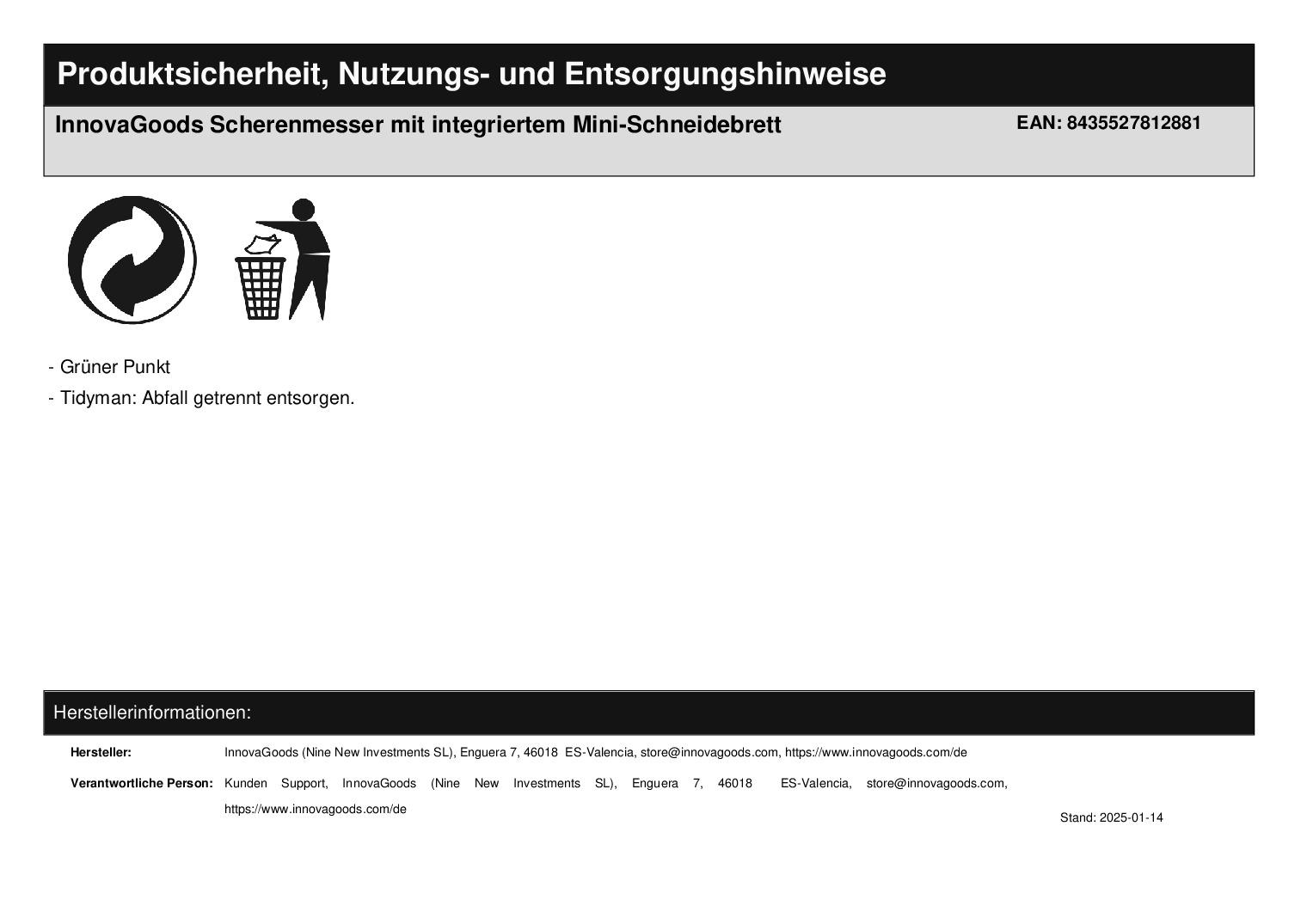 InnovaGoods Scherenmesser mit integriertem Mini-Schneidebrett