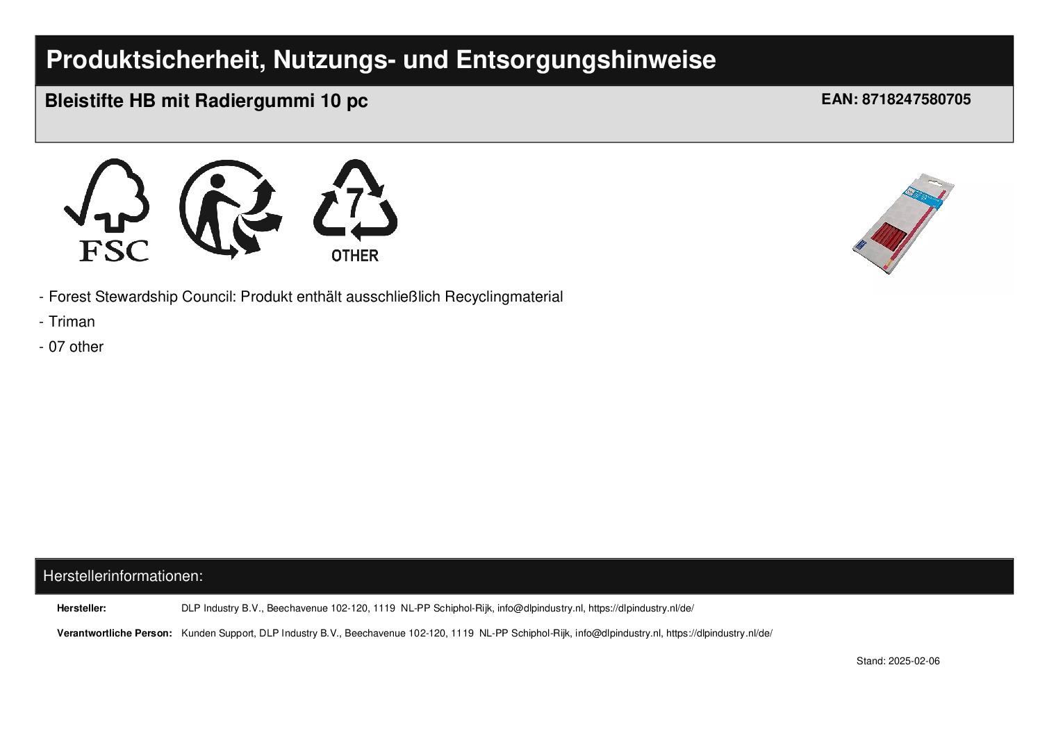 Bleistifte HB mit Radiergummi 10 pc
