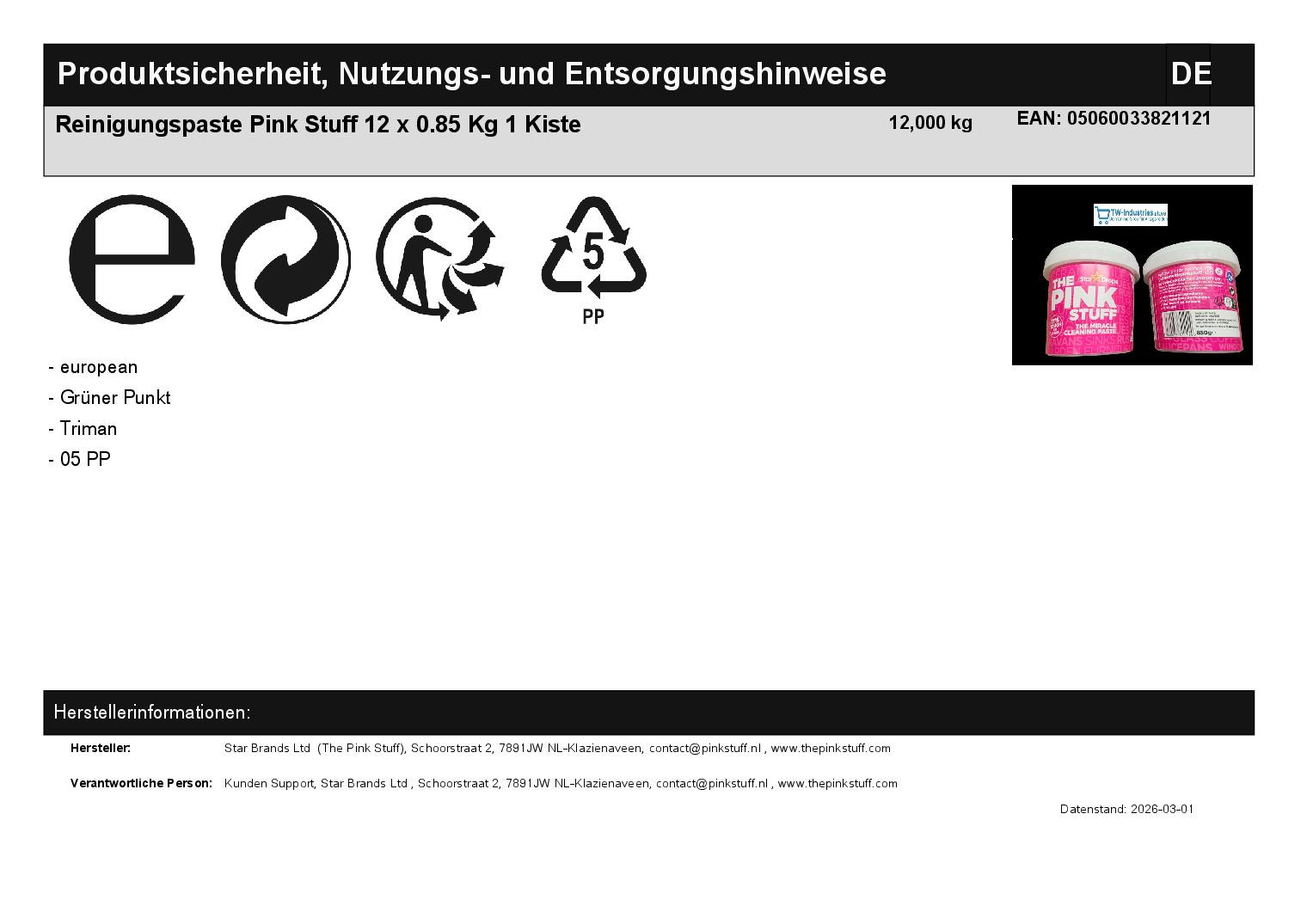 Reinigungspaste Pink Stuff 12 x 0.85 Kg 1 Kiste