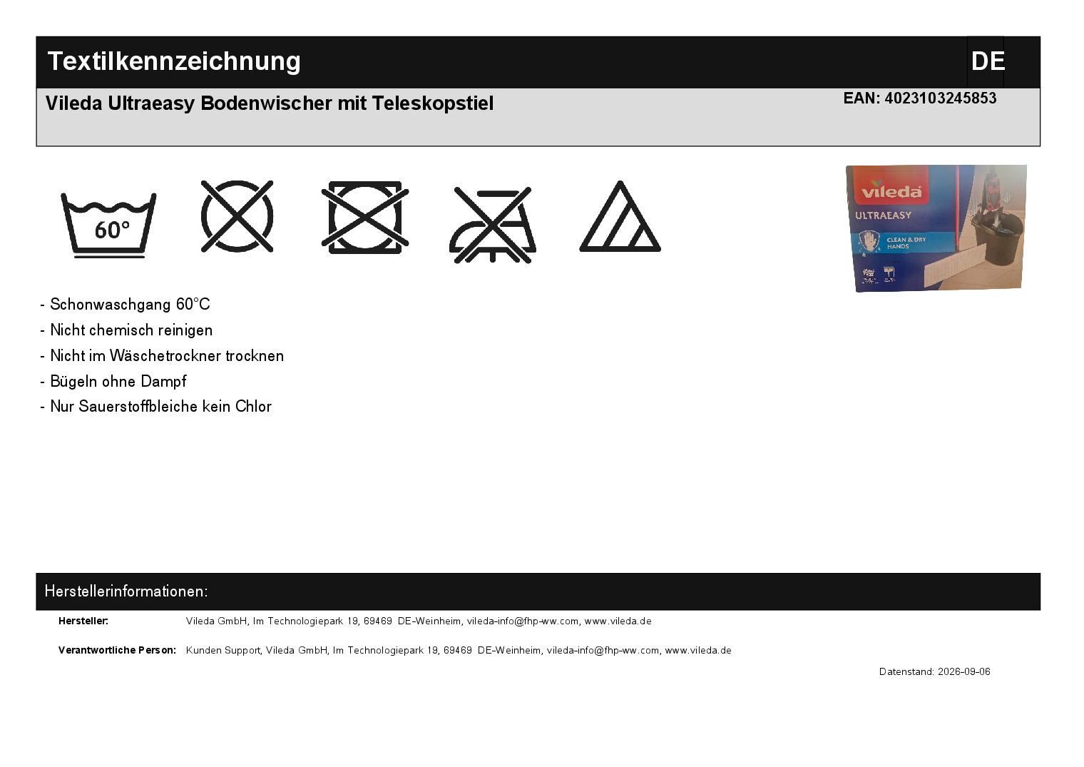 Vileda Ultraeasy Bodenwischer mit Teleskopstiel