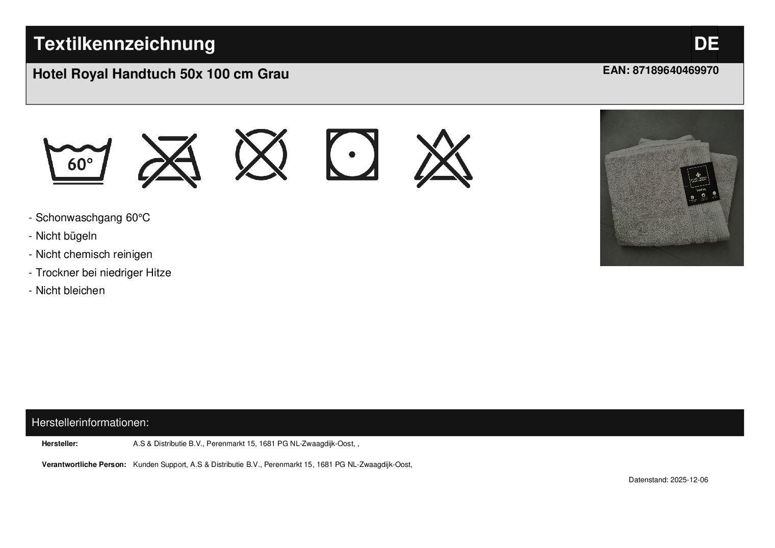 Hotel Royal Handtuch 50x 100 cm Grau