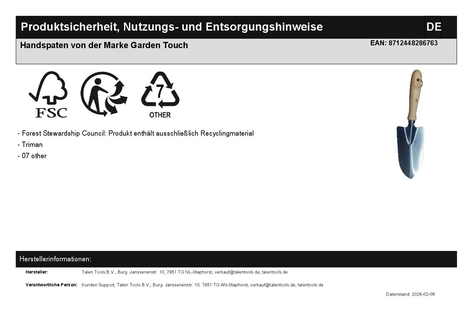 Handspaten von der Marke Garden Touch