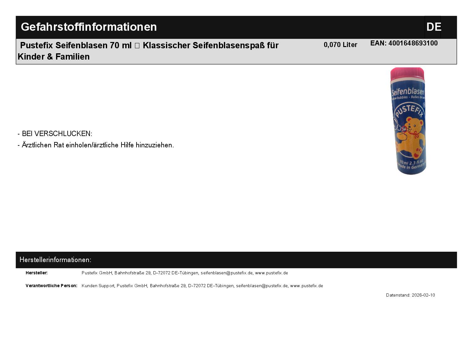 Pustefix Seifenblasen 70 ml � Klassischer Seifenblasenspa� f�r Kinder & Familien