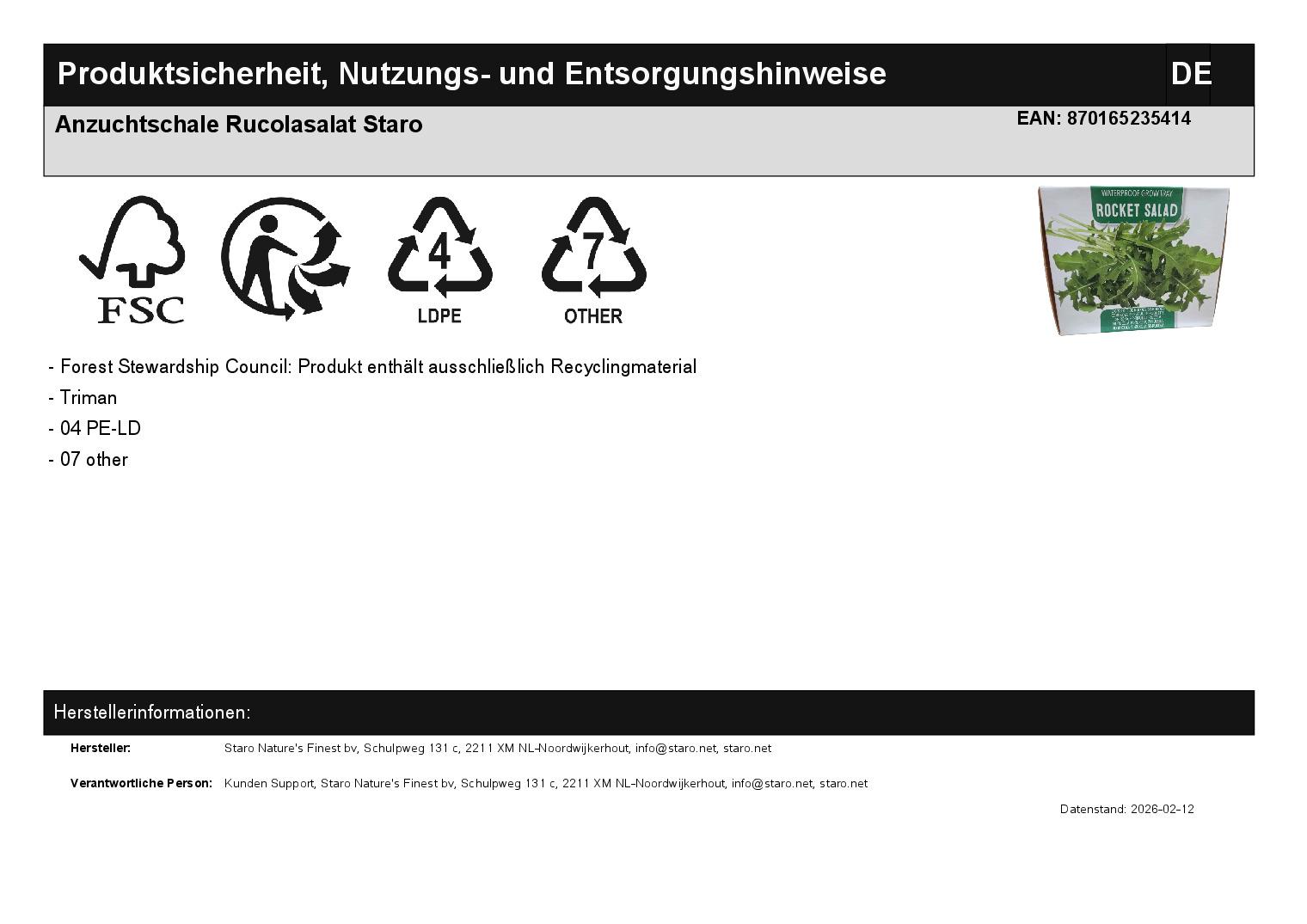 Anzuchtschale Rucolasalat Staro