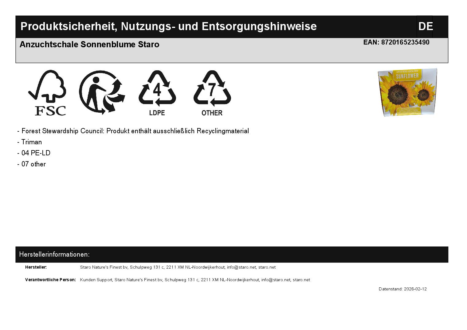 Anzuchtschale Sonnenblume Staro