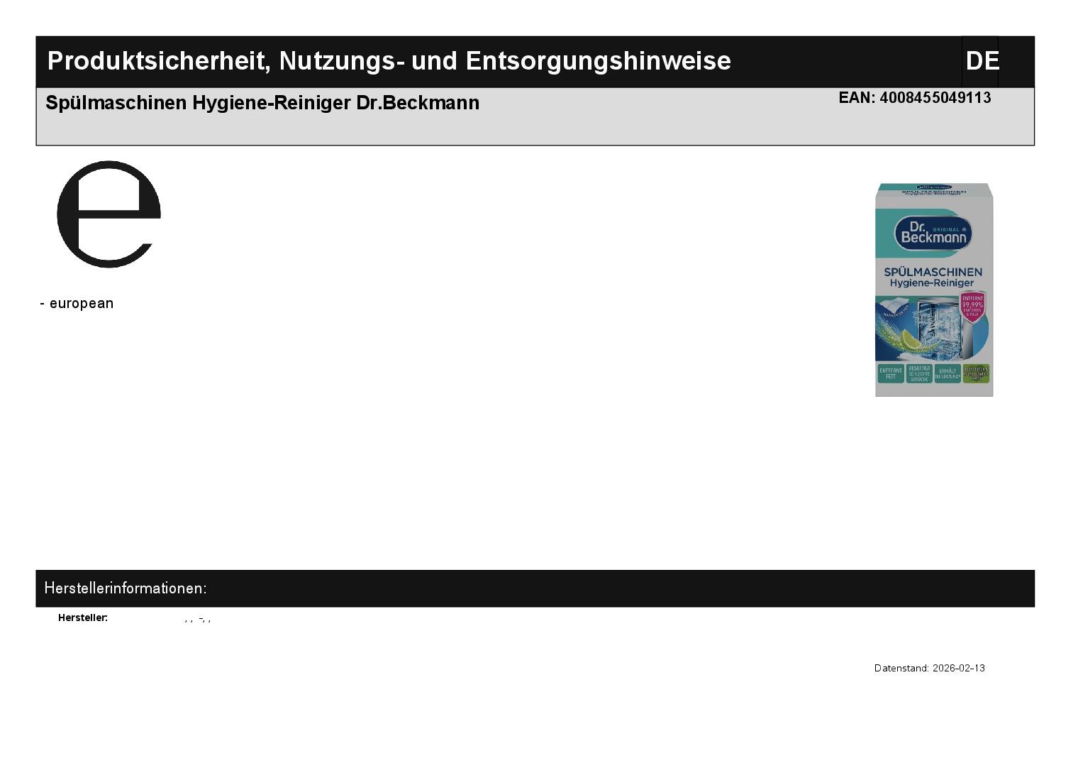 Sp�lmaschinen Hygiene-Reiniger Dr.Beckmann