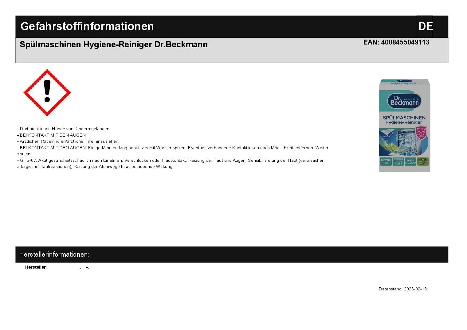 Sp�lmaschinen Hygiene-Reiniger Dr.Beckmann