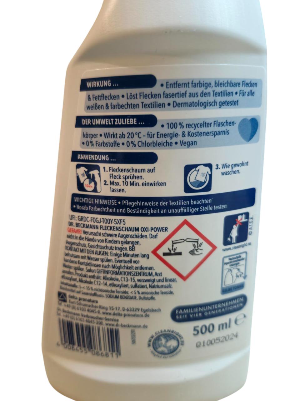 Dr.Beckmann Fleckenschaum Oxi-Power in der 500ml Spr�hflasche