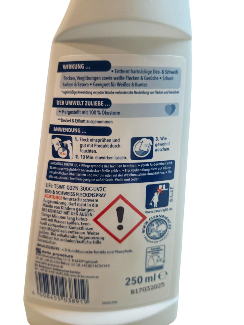Dr.Beckmann DEO & Schweiss Fleckenspray in der 250ml Spr�hflasche