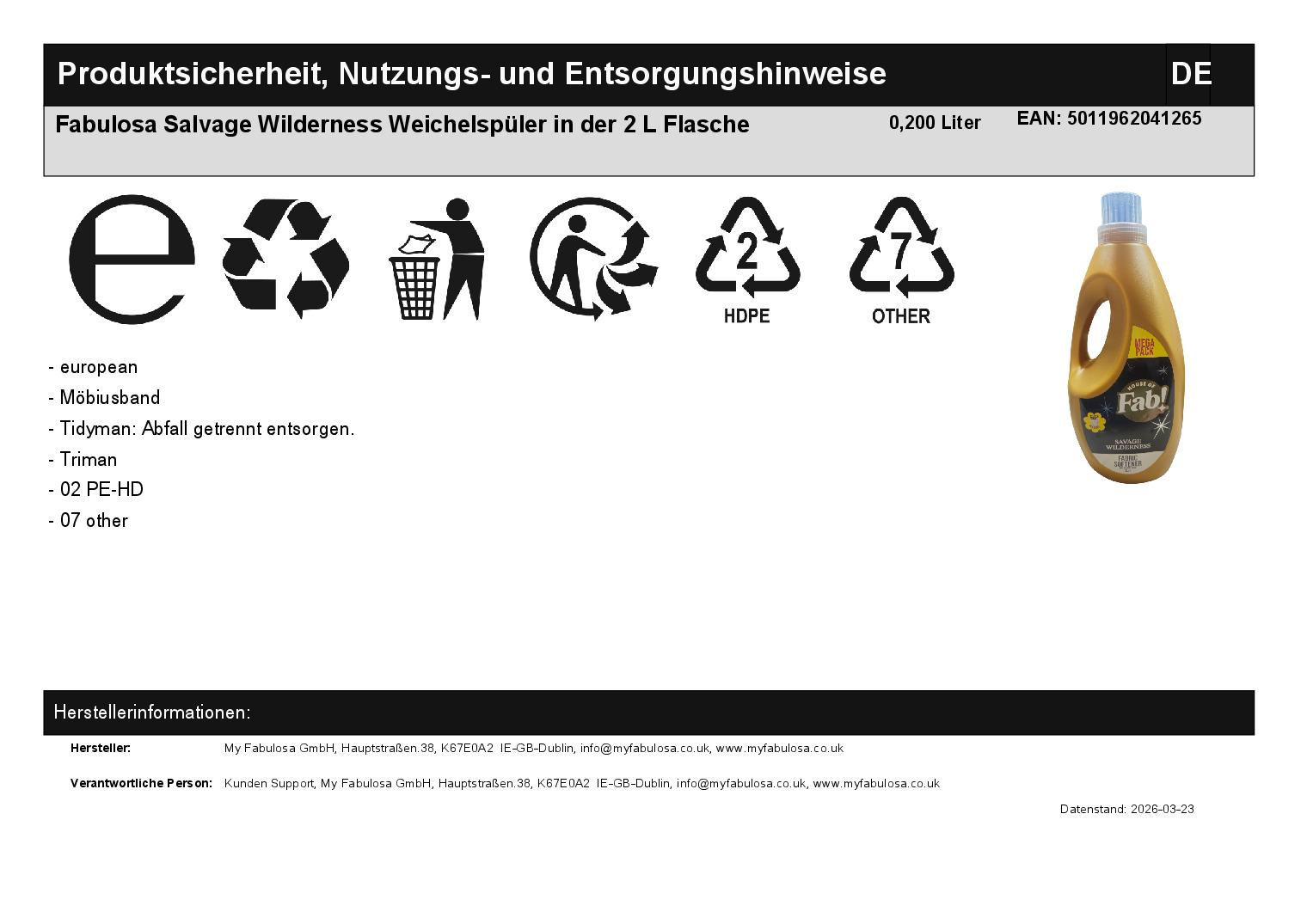 Fabulosa Salvage Wilderness Weichelsp�ler in der 2 L Flasche