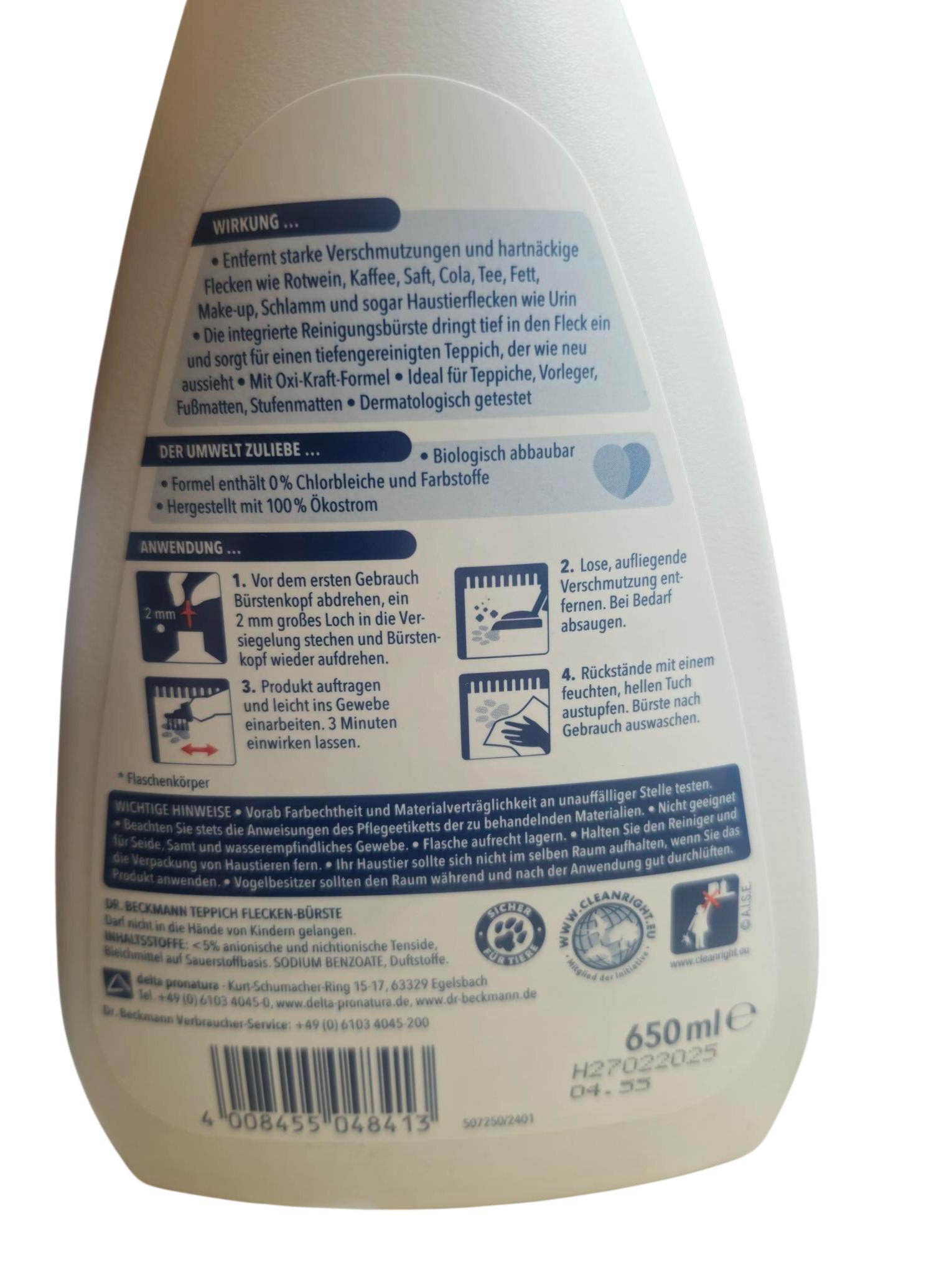DR. Beckmann Teppich und textilreinger mit fleckenb�rste.650ml