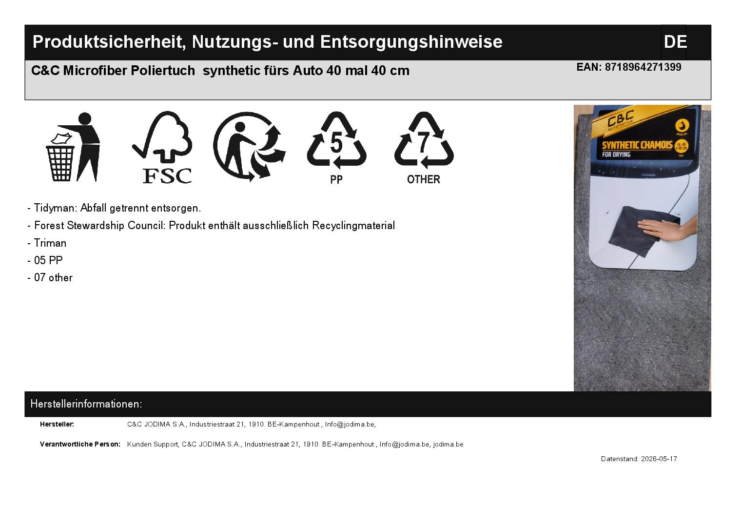 C&C Microfiber Poliertuch  synthetic f�rs Auto 40 mal 40 cm