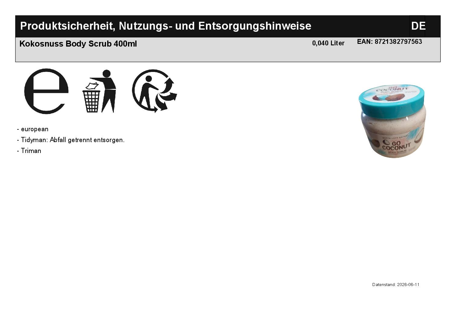 Coconut Scrub 400 ml � K�rperpeeling mit Kokosduft