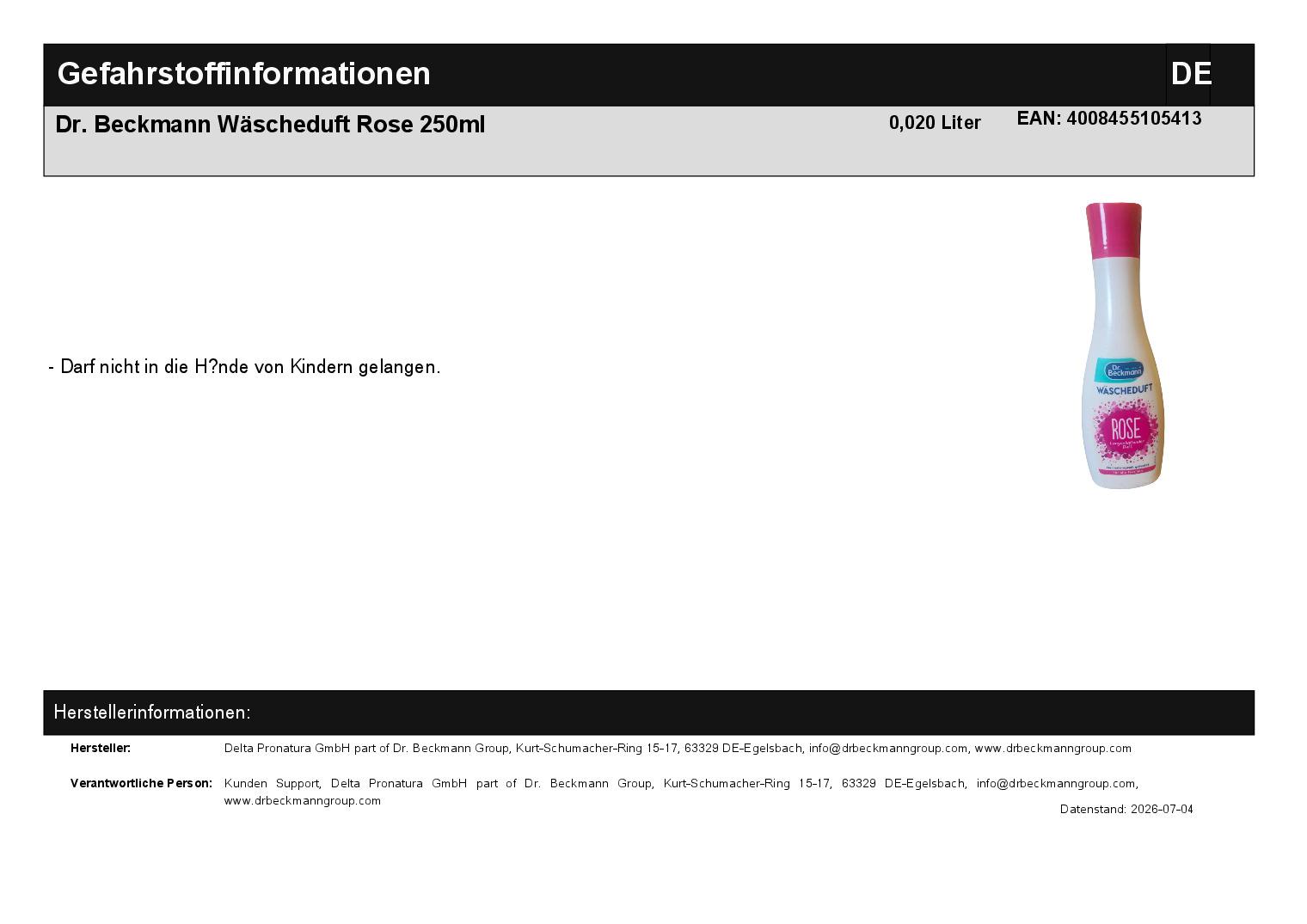 Dr. Beckmann W�scheduft Rose 250ml