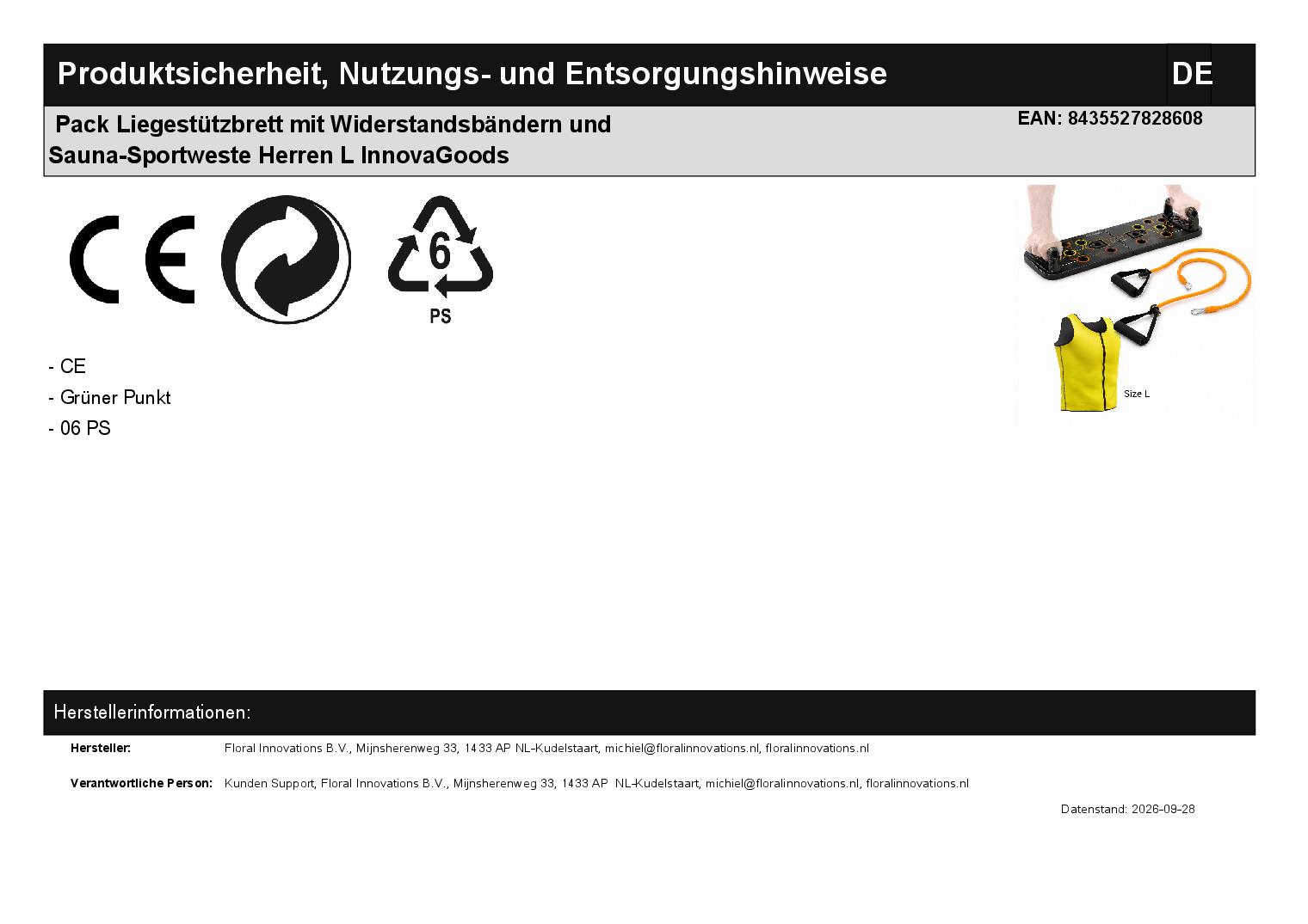 Pack Liegest�tzbrett mit Widerstandsb�ndern und Sauna-Sportweste Herren L InnovaGoods
