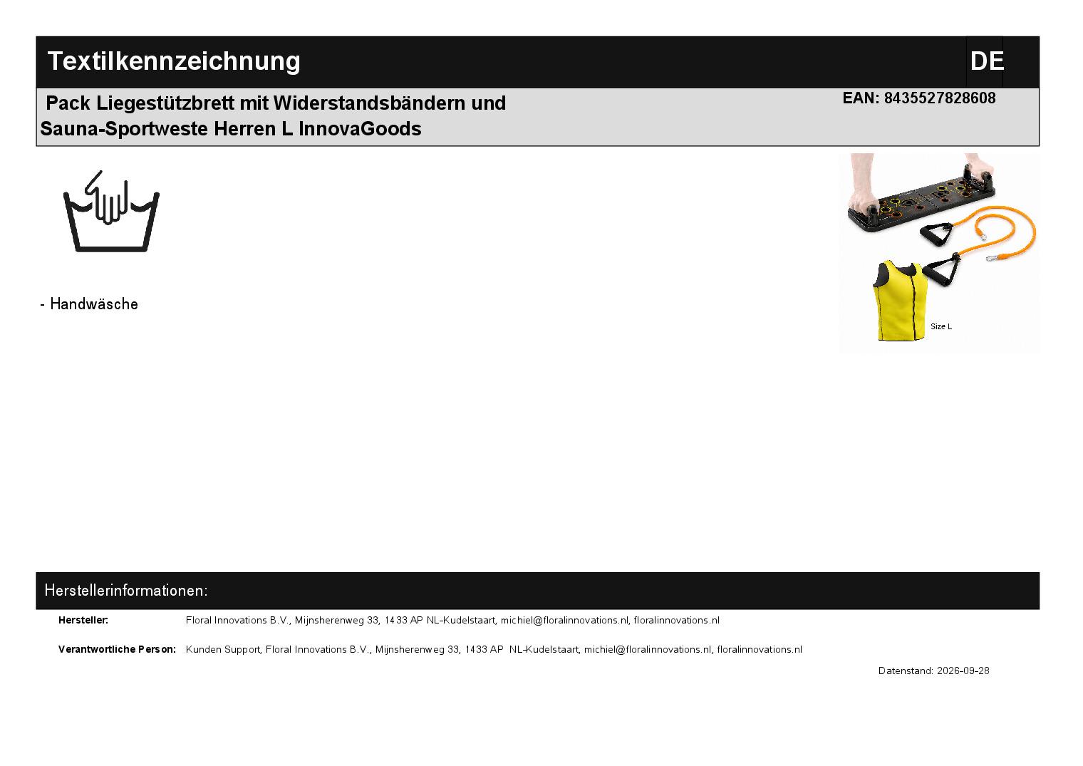 Pack Liegest�tzbrett mit Widerstandsb�ndern und Sauna-Sportweste Herren L InnovaGoods
