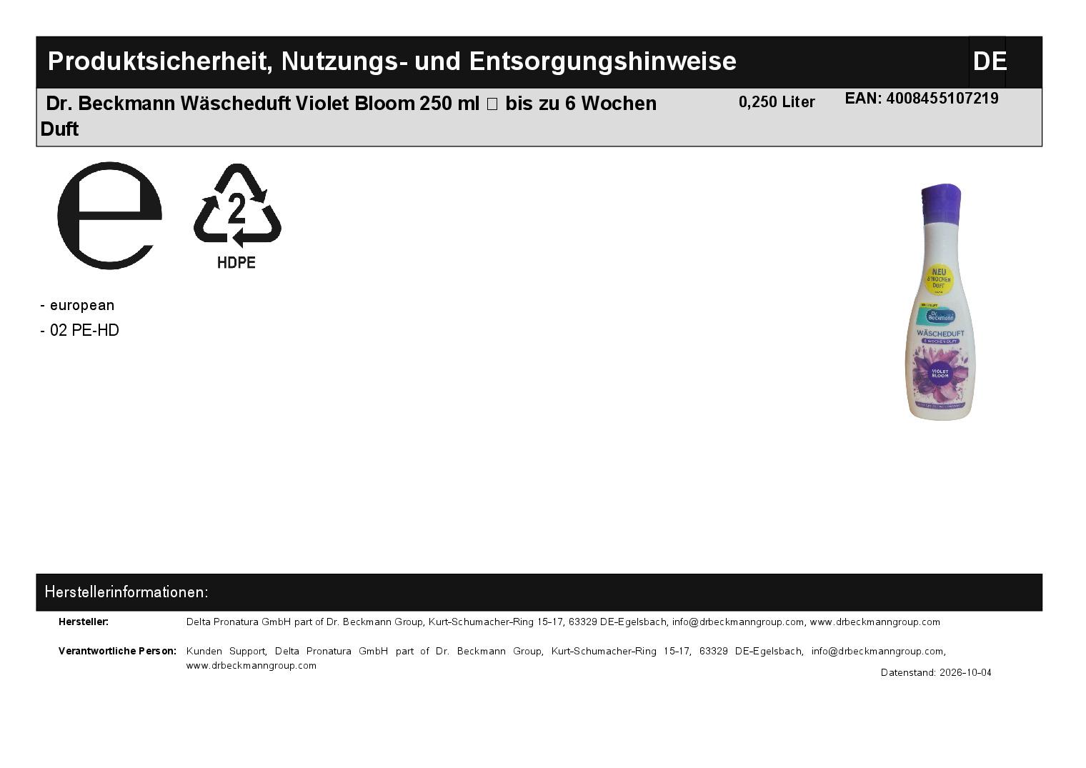 Dr. Beckmann W�scheduft Violet Bloom 250 ml � bis zu 6 Wochen Duft