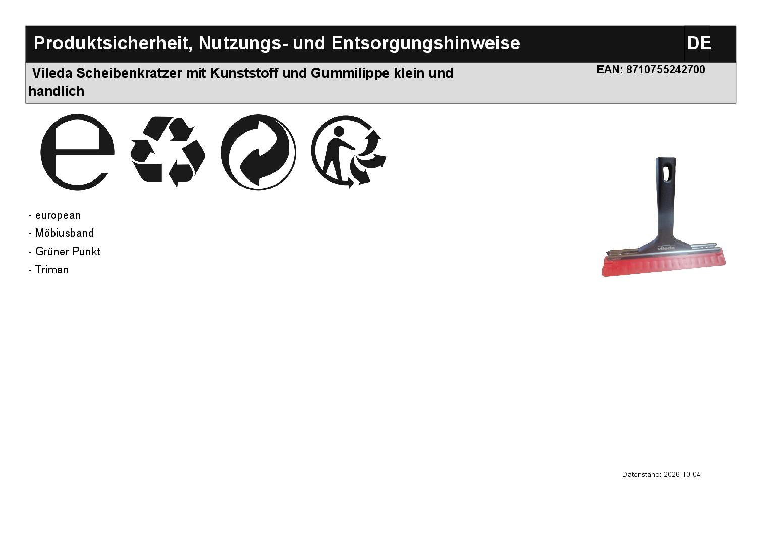 Vileda Scheibenkratzer mit Kunststoff und Gummilippe klein und handlich