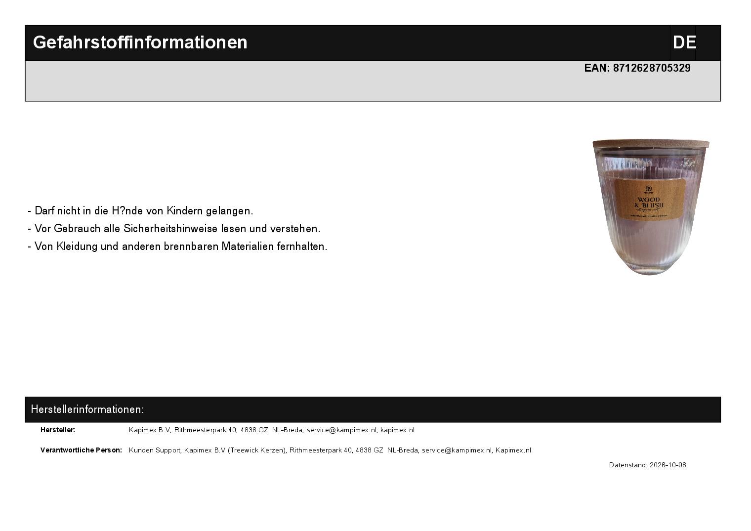 TREEWICK Wood & Blush � Gefahrstoffinformationen
