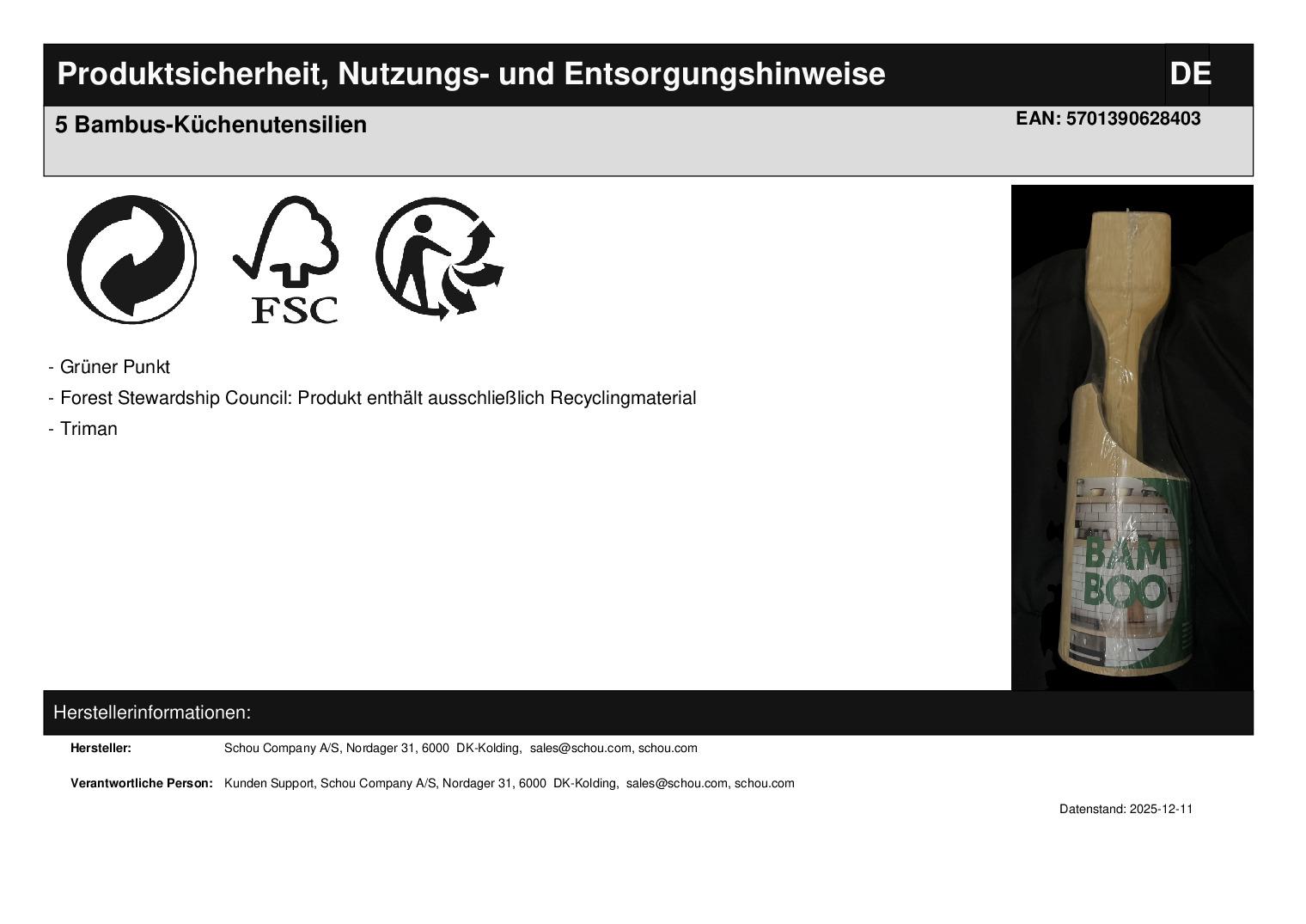 5 Bambus-K�chenutensilien